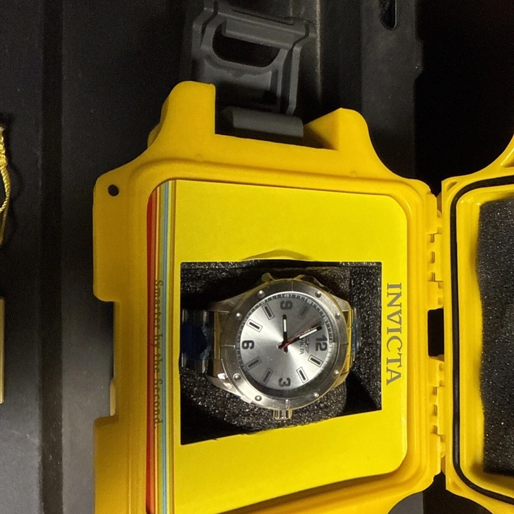 Invicta Silver Watch with Black Accents in Yellow Case